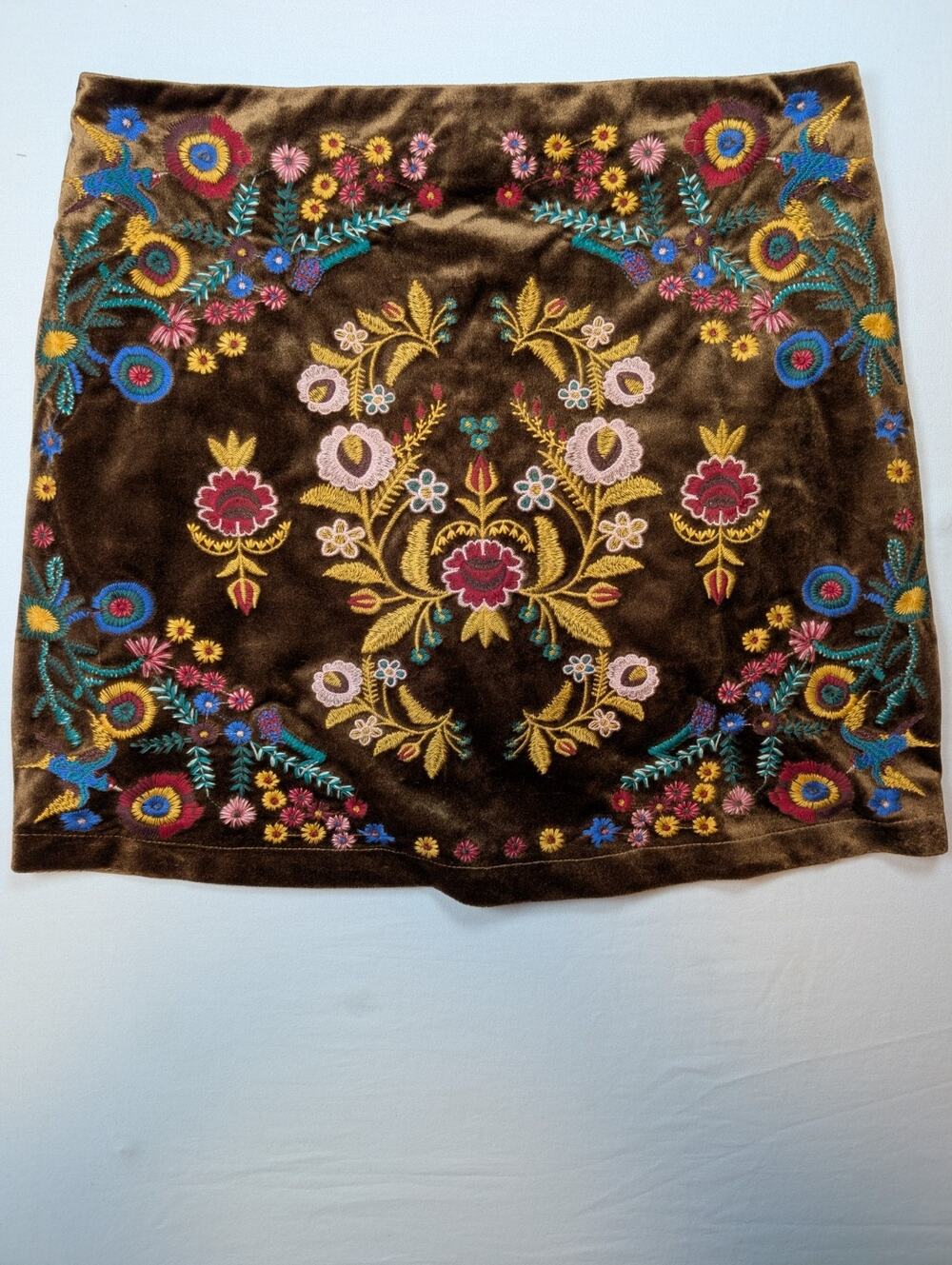 Umgee USA Velvet Floral Mini Skirt Brown Women Medium Boho Lined